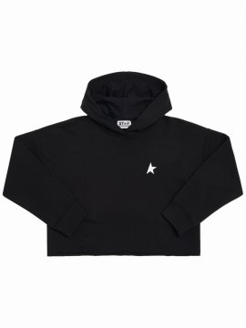 Kids' Star Print Crop Cotton Sweatshirt Hoodie In Black/white