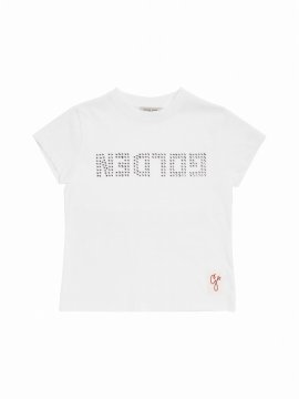 Kids' Embellished Cotton Jersey S/s T-shirt In White