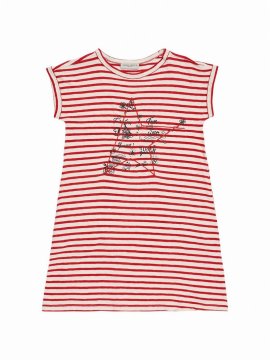 Kids' Striped Cotton & Linen Jersey Dress In White,red