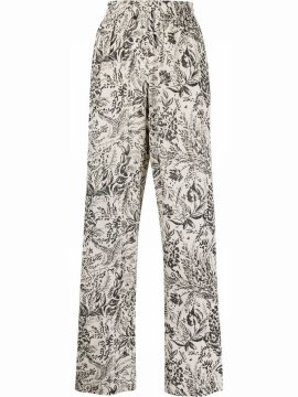 Floral-print Straight-leg Trousers In Neutrals