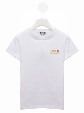 L White Cotton T-shirt With Star Logo Print Kids Gir In White/pink