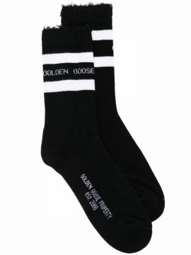 Logo-print Striped Socks In Nero