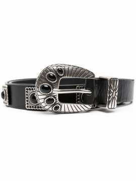 Stud-embellished Leather Belt In Black