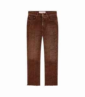 Cropped Flare Leopard Jeans In Brown