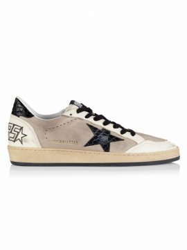 Ballstar Distressed Appliqu??d Leather Sneakers In Gray