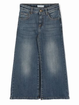 Kids' Girl's Wide Leg Medium Wash Jeans In Blue