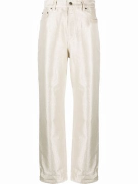 Coated High-waist Jeans In Neutrals