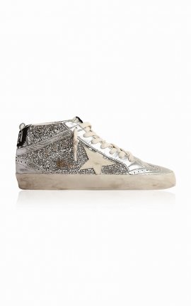 Women's Mid Star Glittered Leather Sneakers In Silver