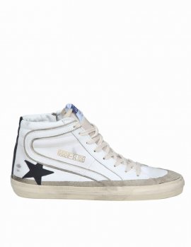 Slide Sneakers In White Leather In White/yellow
