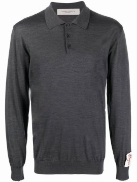 Logo-patch Wool Polo Shirt In Grey