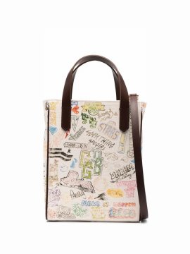 Doodle-print Cotton Tote Bag In Weiss