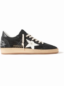 Ball Star Distressed Suede And Leather Sneakers In Black