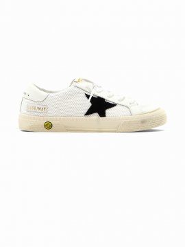 Kids' White Calf Leather Sneakers In Bianco+nero