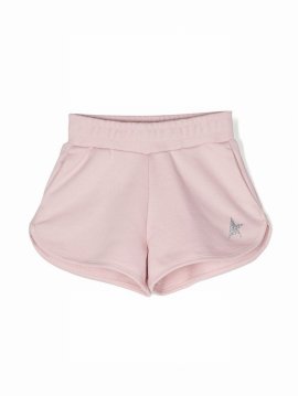 Kids' Star Glitter Print Cotton Blend Shorts In Pink/silver