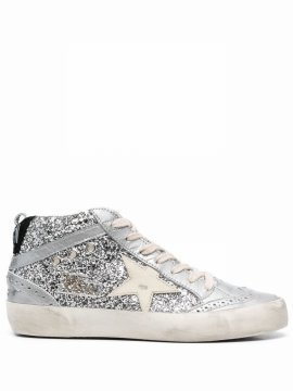 Glittered High-top Sneakers In Silver