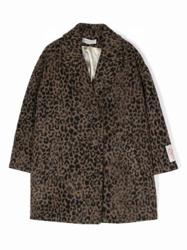 Kids' Leopard-print Single-breasted Coat In Brown
