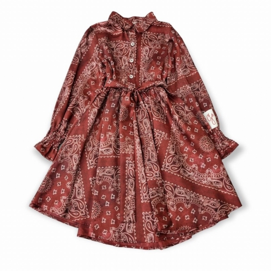 Kids' Bandana-print Tied-waist Dress In Red