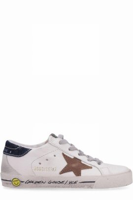 Kids' Super-star Lace-up Sneakers In White Cuoio Blue