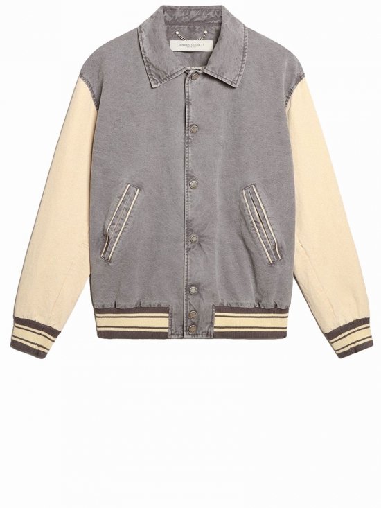 Cotton Bomber Jacket In Beige/grigio