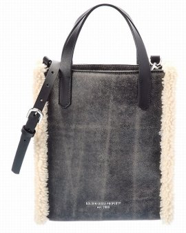 California North-south Mini Leather & Shearling Tote In Grey