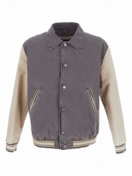 Cotton Bomber Jacket In Grey