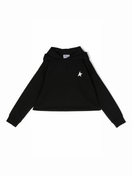 Kids' Star-logo Cotton Hoodie In Black