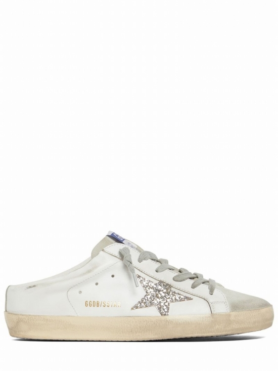 20mm Super Star Leather Mule Sneakers In White,platinum