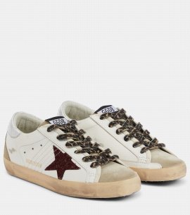 Super-star Glittered Leather Sneakers In White/bordeaux/taupe/silver