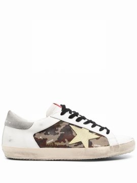 Men's Deluxe Sneakers Superstar Sneakers In White And Military Leather With Gold Star In Green