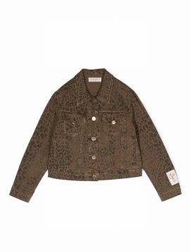 Kids' Leopard-print Denim Jacket In Brown