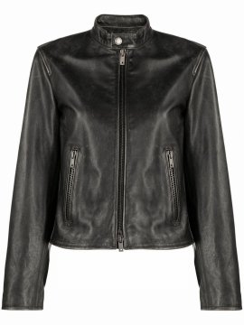Cropped Leather Jacket In Schwarz