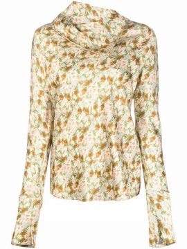 Abstract-print Long-sleeved Blouse In Green