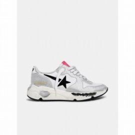 Running Sole Nylon Upper Checkered Glitter Toe And Spur Suede Star Sneakers In Metallic