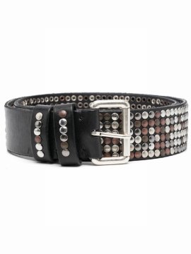 Stud-embellished Leather Belt In Schwarz