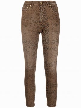 Cotton Leopard-print Jeans In Brown