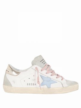 Super-star Leather Upper And Star Suede Toe And Spur Laminated Heel Metal Lettering In White Ice Powder Blue Platinum