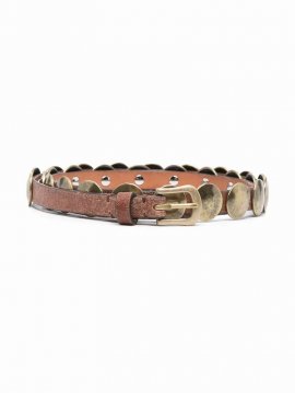 Belt Trinidad Thin Washed Leather Flesh Side With Studs In Nougat