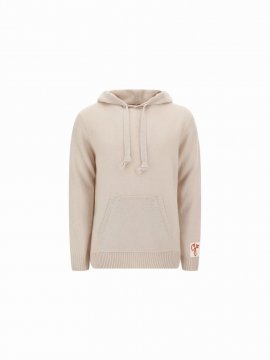 Golden Hooded Sweater In Natural White