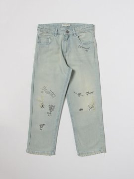Kids' Boy's Doodle-print Bleached Washed Jeans In Blue