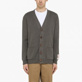 Deluxe Brand Grey Cardigan Sweater With Rear Logo In Gray