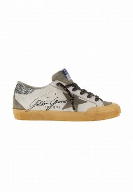 ''superstar'' Leather Sneakers In White/taupe/silver