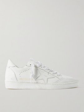 Ball Star Distressed Leather Sneakers In White