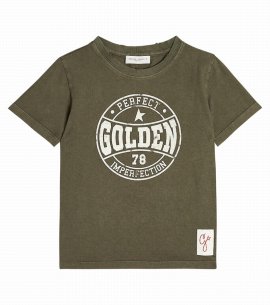 Kids' Printed Cotton Jersey T-shirt In Dusty Olive/white