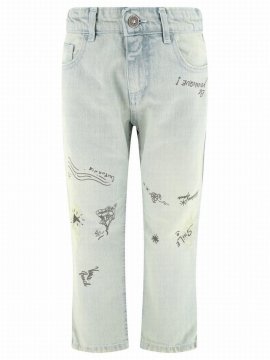 Kids' Boy's Doodle-print Bleached Washed Jeans In Blue