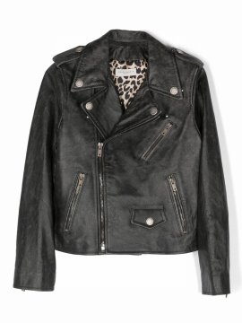 Kids' Boy's Chiodo Distressed Leather Jacket In Black