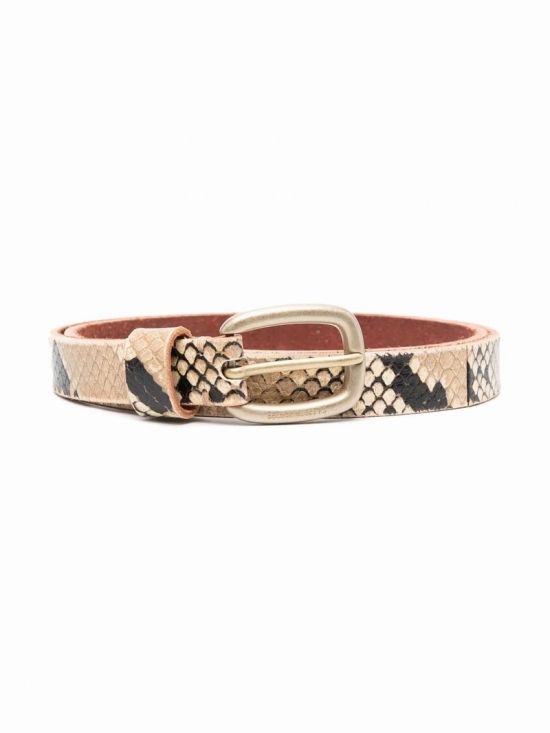 Belt Houston Thin Snake Print Leather In Pink