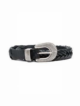 Braided Buckle-fastening Belt In Black