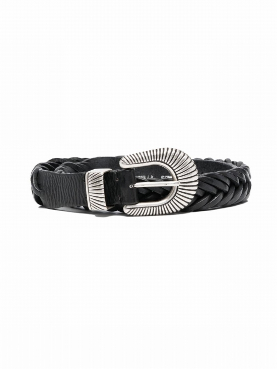 Braided Buckle-fastening Belt In Black