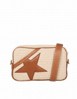 Deluxe Brand Star Patch Zipped Shoulder Bag In Beige