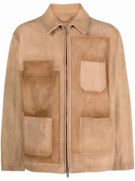 Patch Pockets Zipped Jacket In Braun